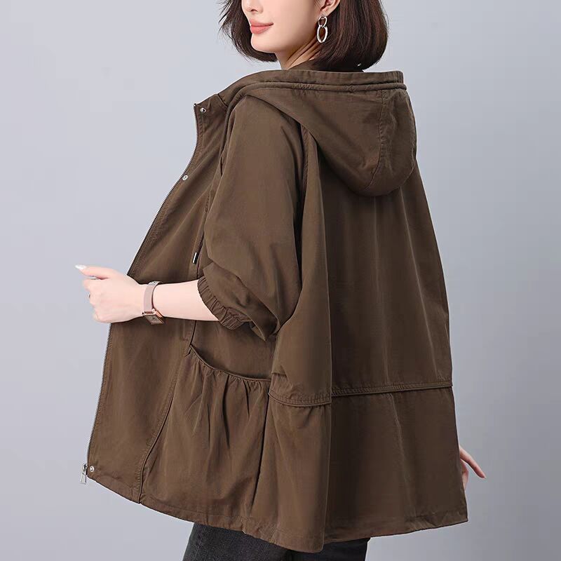 Women's Spring and Autumn New Small Size Trendy Plus-Size Casual Tops for Moms, Mid-Length Trench Coat