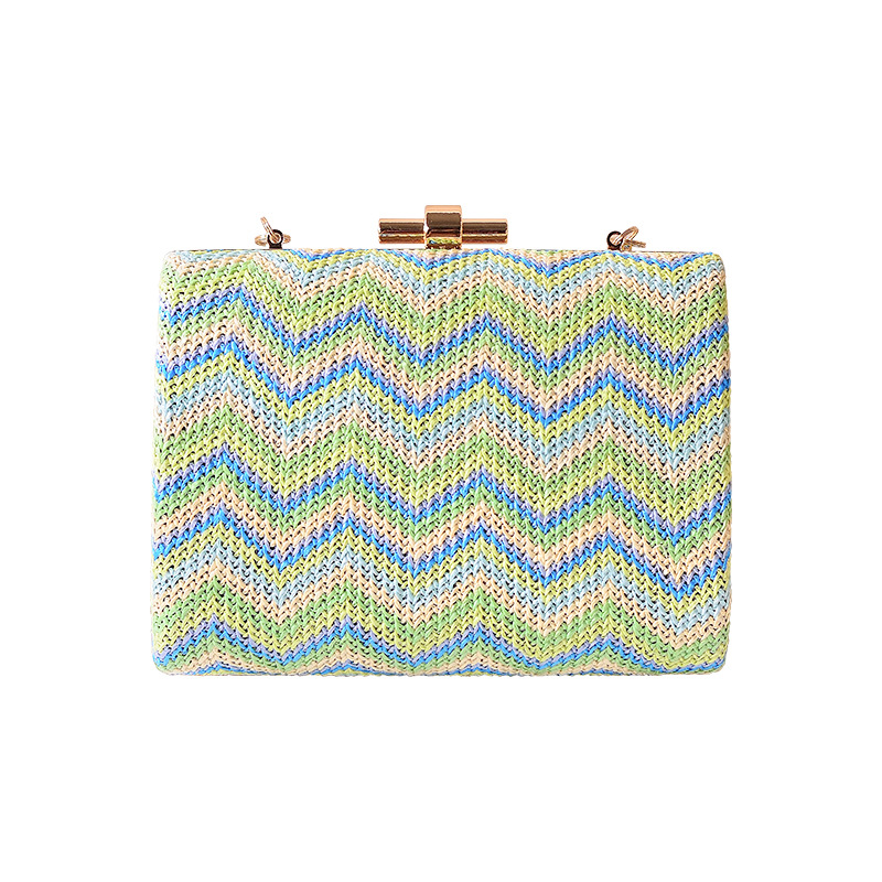 Bolso de mujer de paja fresca de verano estilo europeo y americano correa de hombro única cadena bolso de noche patrón corrugado bolso cuadrado de mano venta caliente