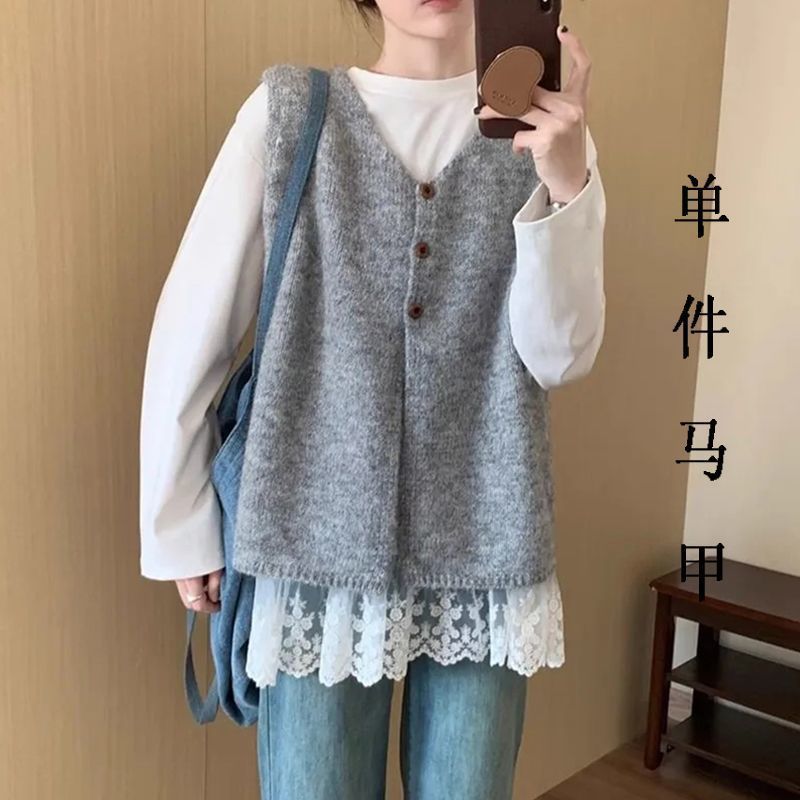 韩系女马甲新款软慵懒毛衣马甲春秋针织背心坎肩宽松时尚气质上衣|undefined