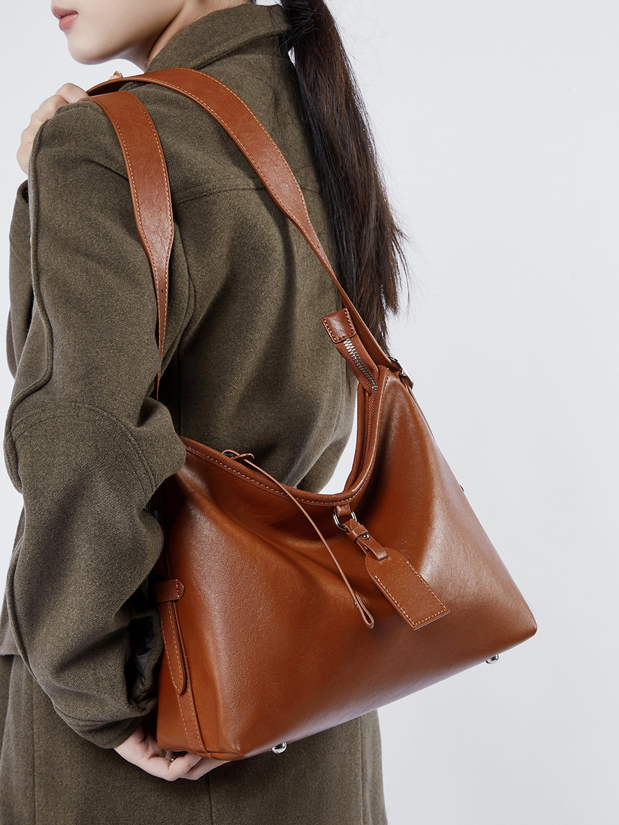 genuine leather women‘s bag idle style first layer vegetable tanning leather tote bag large capacity shoulder bag simple all-match messenger bag