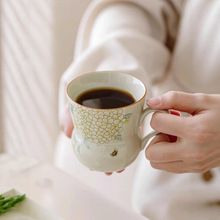 草木灰精致绣球花茶水分离泡茶杯陶瓷办公女生个人杯中秋礼品logo