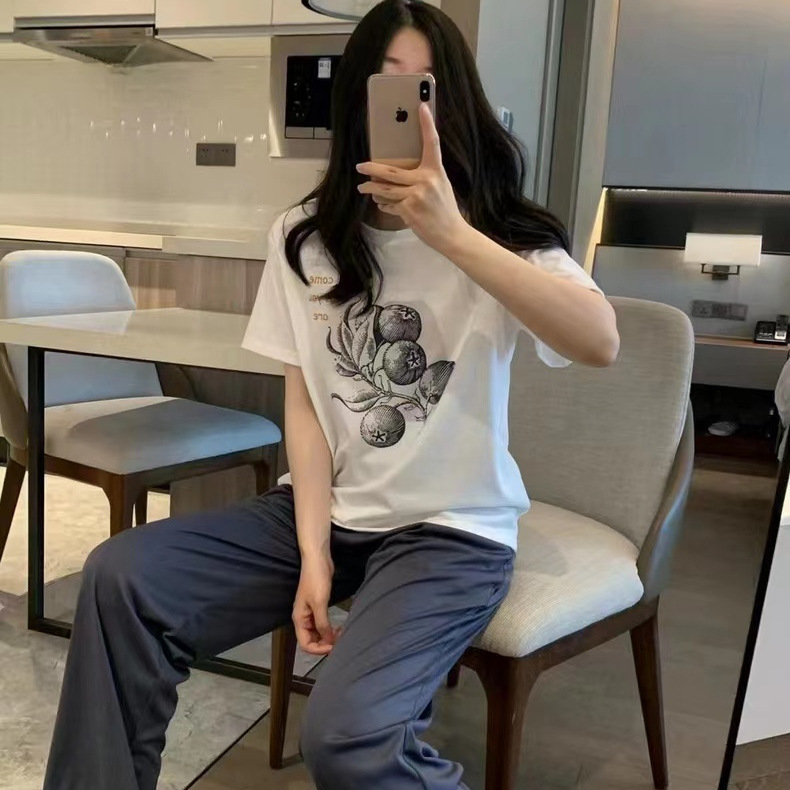 Live Summer Imitation Cotton Pajamas Women's Short-Sleeved Pants Loose Korean Style Ins Style Popular Can Be Worn Outside Home Clothes Set