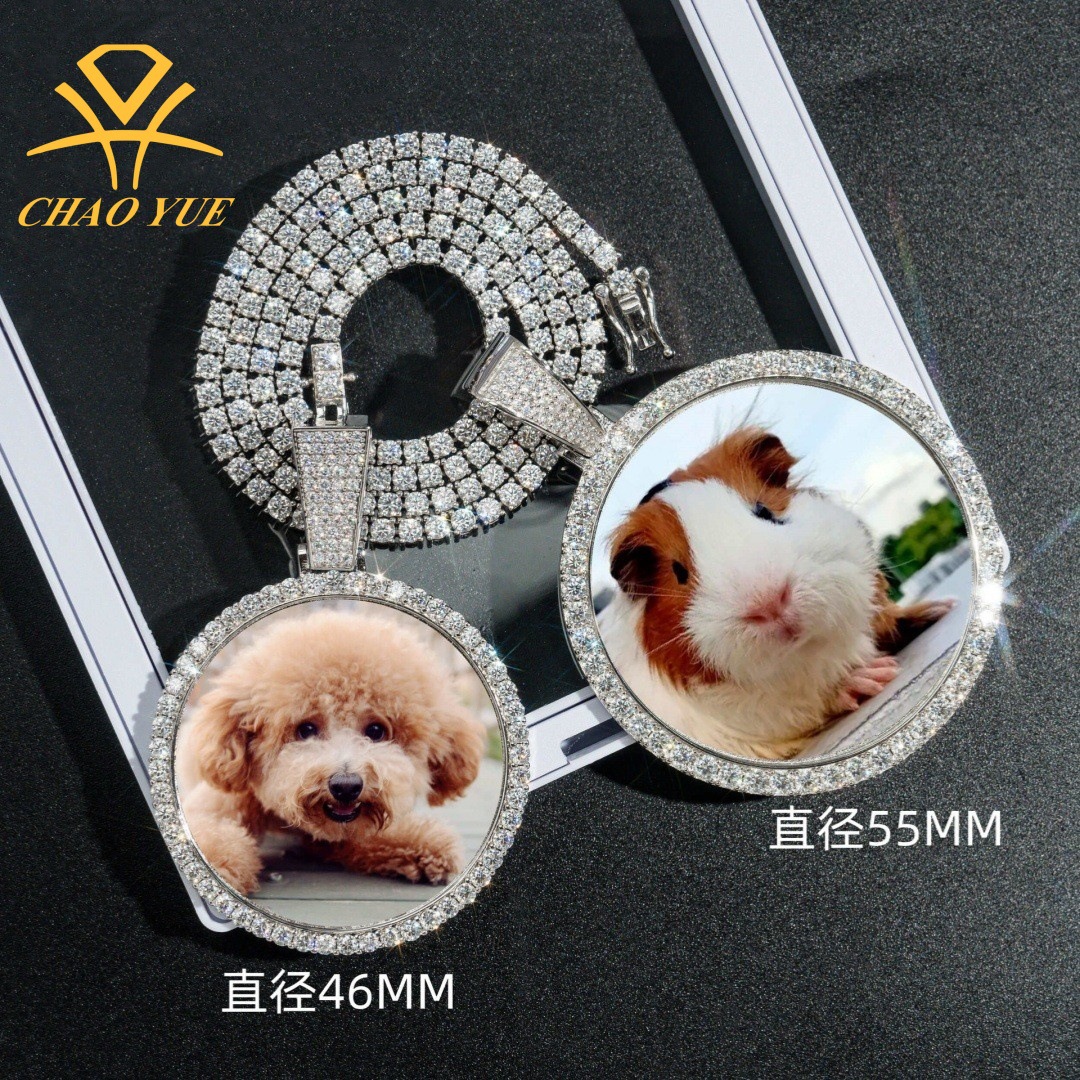 국경 간 유럽과 미국의 DIY 성격 컬렉션 대형 라운드 사진 프레임 실버 925 MOISSANITE 디자인 펜던트 성격 목걸이