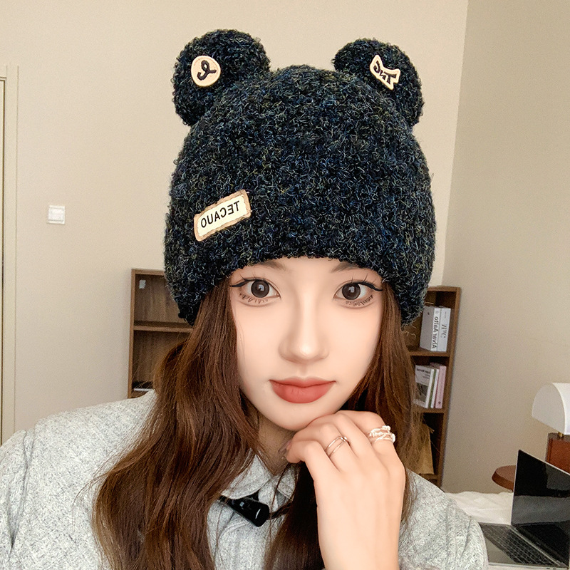 Fashionable cute keep warm elegant knitted hat with hood