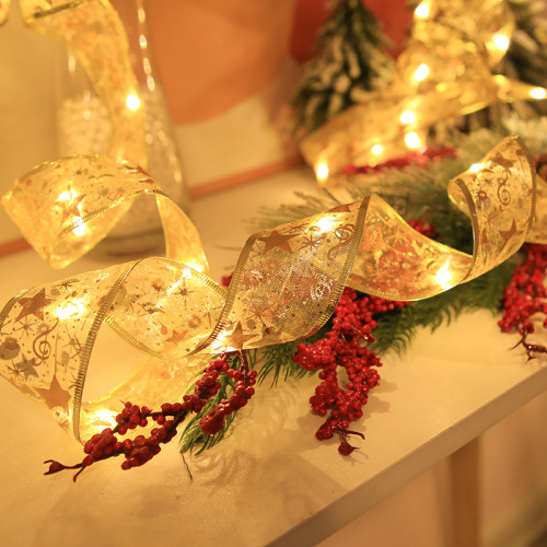 2024 New Product Christmas Tree Decorative Ribbon LED Light String Colored Lights with Holiday Gift Box Bow Satin Copper Wire Light