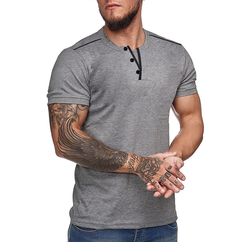 T-shirt uomo scollo a v maniche corte stile casual estivo_voghion.com