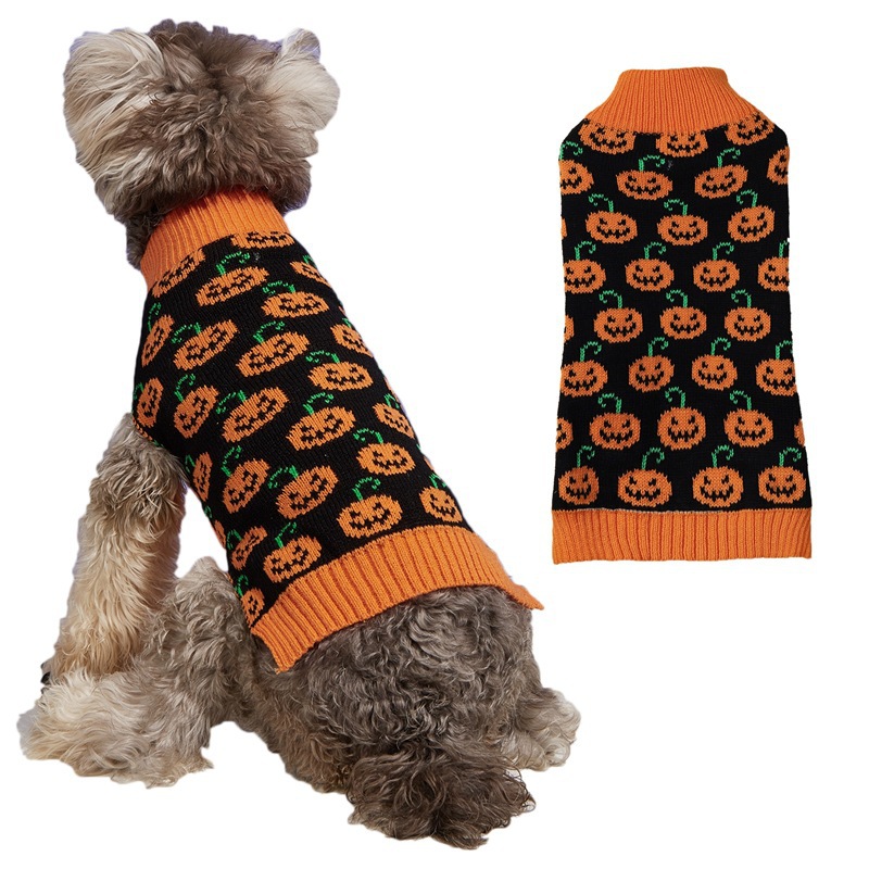 Suéter de punto con cara sonriente de calabaza múltiple para Halloween para mascotas, disfraz de perro y gato Teddy Bichon Pomeranian para cachorro pequeño