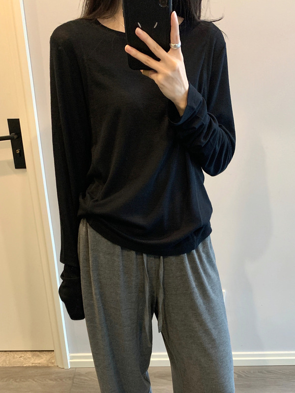 琪镌绘制早秋新款打底衫女薄基础款简约内搭长袖T恤女上衣081018|undefined
