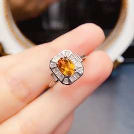 天然S925银黄水晶戒指5*7mm轻奢高级感项链 新款网红饰品批发