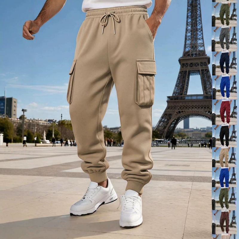 Amazon cross-border European and American large-size loose-fit autumn and winter men's fleece-lined casual sports business jogging cargo pants