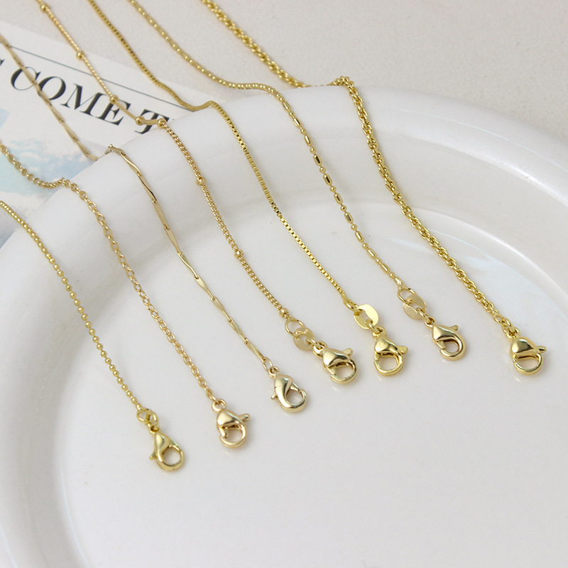18K Gold-Plated Copper Color-Preserving Necklace with Tail Chain, O-Shaped Chain, Clavicle Chain, Bead Chain, Snake Bone Chain, Bare Chain, DIY Jewelry Chain