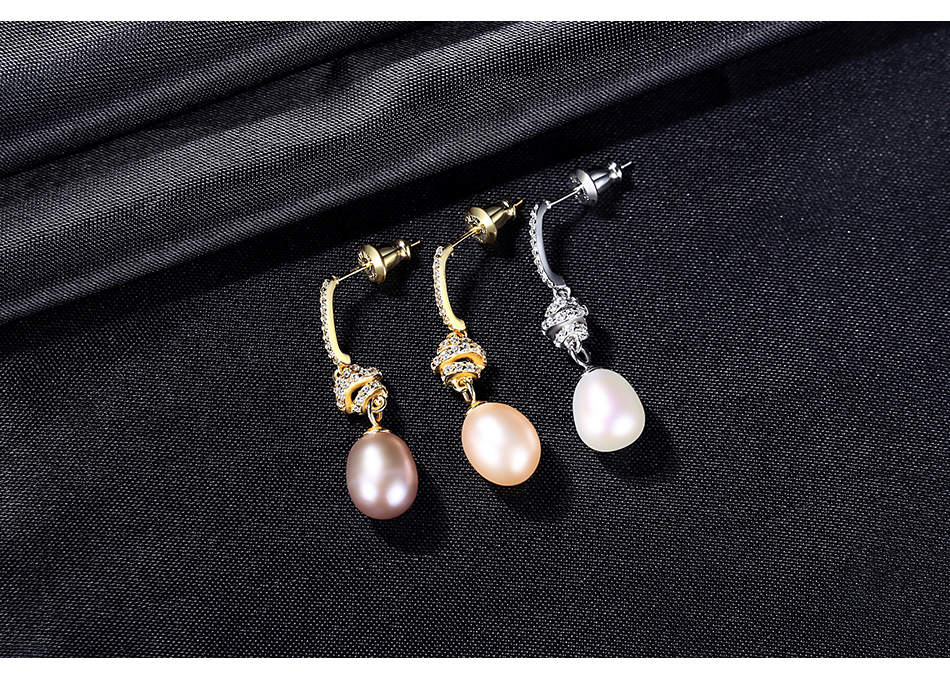 925 Silver Vintage Zircon Pearl Long Earrings display picture 3