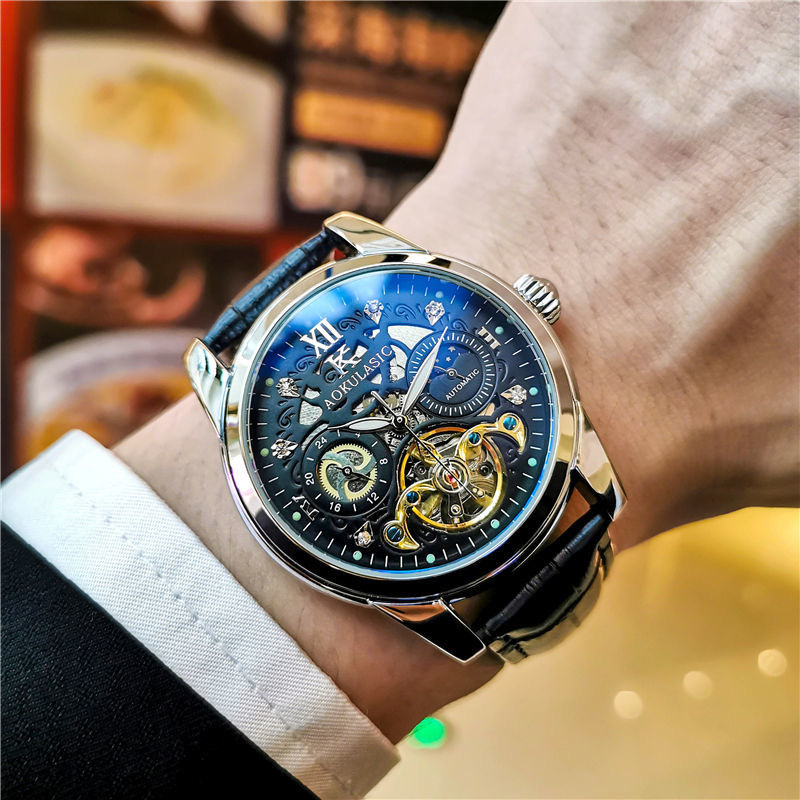 Men's Mechanical Skeleton Watch Automatic Tourbillon Business Gold_voghion.com
