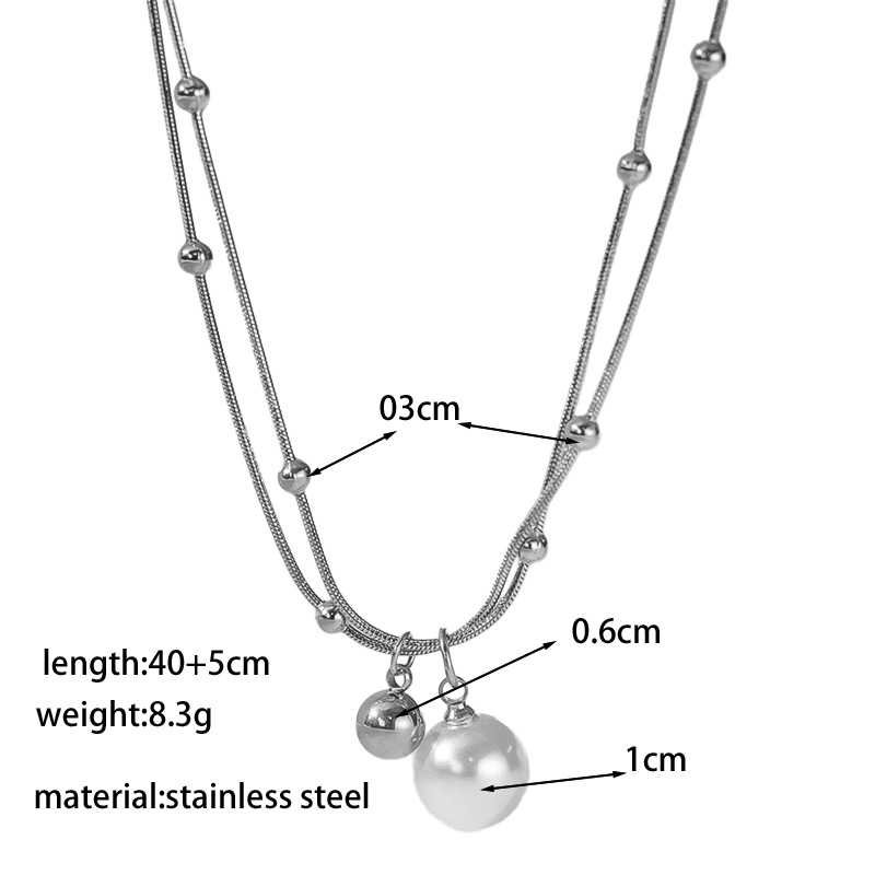 【XKN1260】더블 레이어 진주 목걸이 스틸 컬러