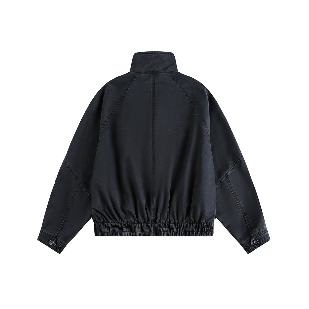 Men's Stand Collar Patchwork Workwear Jacket Loose Fit Trendy Top_voghion.com