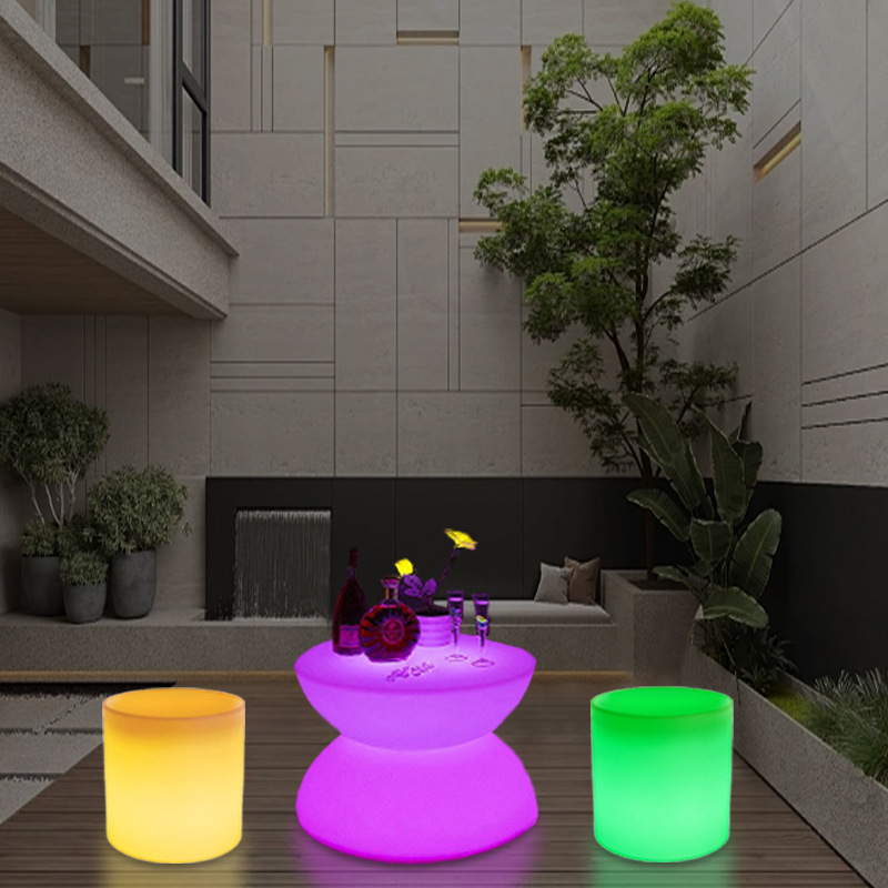 Transfronterizos Hot Sale LED taburetes redondos club nocturno KTV terraza de control remoto silla de atmósfera de cambio de color balcón taburetes cilíndricos al aire libre