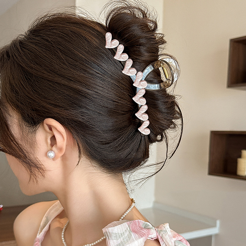 Coreano de alta calidad tiburón clip2024 nuevo amor clip de cabello de cabeza de mujer clip de cabello tocado clip de agarre grande