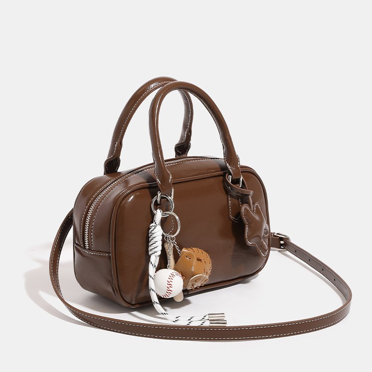 Minimalist Niche Design Bowling Bag For Women, Fashionable Autumn/Winter New Retro Handbag, Single Shoulder Crossbody Boston Bag - Thumbnail 2