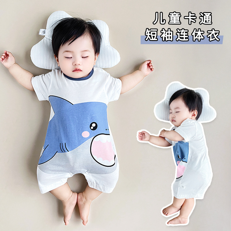 Baby Cartoon Climbing Suit Newborn Short-sleeved Thin Jompsuit Internet Popular Summer Hare Clothes Baby Home Clothes