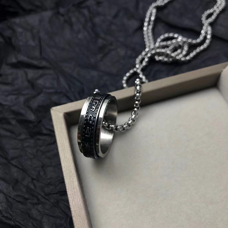 Fashionable versatile accessories, inspirational double-layer six character truth titanium steel ring, men's and women's_voghion.com
