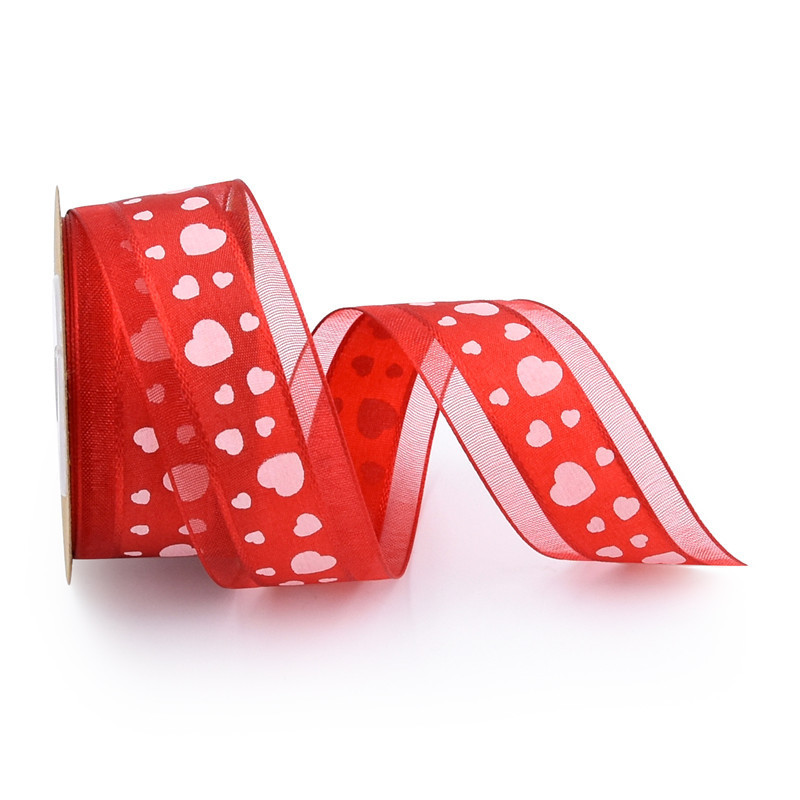 Transfronterizo impresión de punto medio amor cinta más cinta de gaza flor embalaje arco DIY material de decoración en stock
