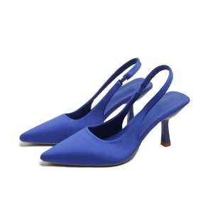 European and American plus size high heel sandals closed toe back empty back strap new shallow mouth pointed single-layer shoes European and American stiletto heel high heels