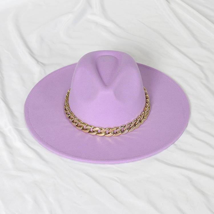 Sombrero de jazz con cadena dorada, sombrero francés vintage de ala ancha en forma de corazón para mujer, sombrero de fieltro oversize.
