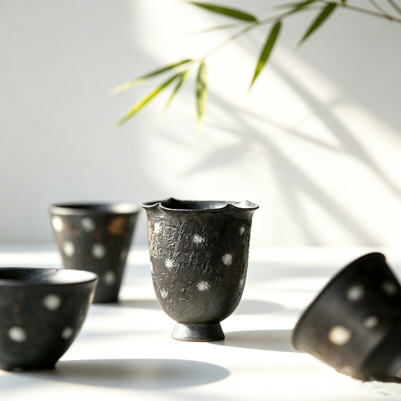 Mr. Qing's Ceramic Artist Series Starlight Series Gold-Colored Tall Tea Cup, Aroma Cup, Handmade Pottery by Xu Wan Mr. Qing's Ceramic Artist Series Starlight Series Gold-Colored Tall Tea Cup, Aroma Cup, Handmade Pottery by Xu Wan