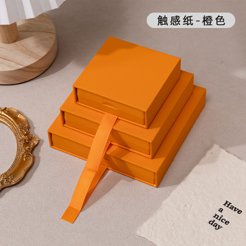 Caja de cajón de papel táctil naranja (incluida la Caja de suspensión); 7*7*2cm
