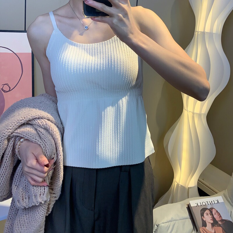 Long Camisole with Built-In Bra, Suitable for Layering or Wearing Alone, Slim Fit, Lightweight Nylon, Korean Style Long Camisole with Built-In Bra, Suitable for Layering or Wearing Alone, Slim Fit, Lightweight Nylon, Korean Style