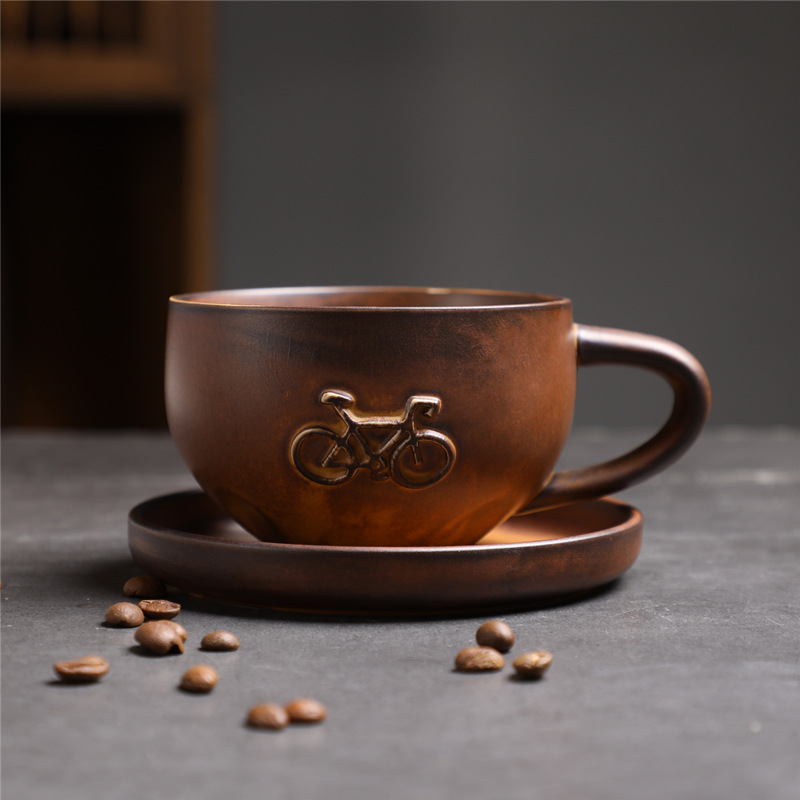 Estilo japonés vintage de cerámica taza de café y platillo traje creativo regalo taza de té de la tarde taza de café de gres