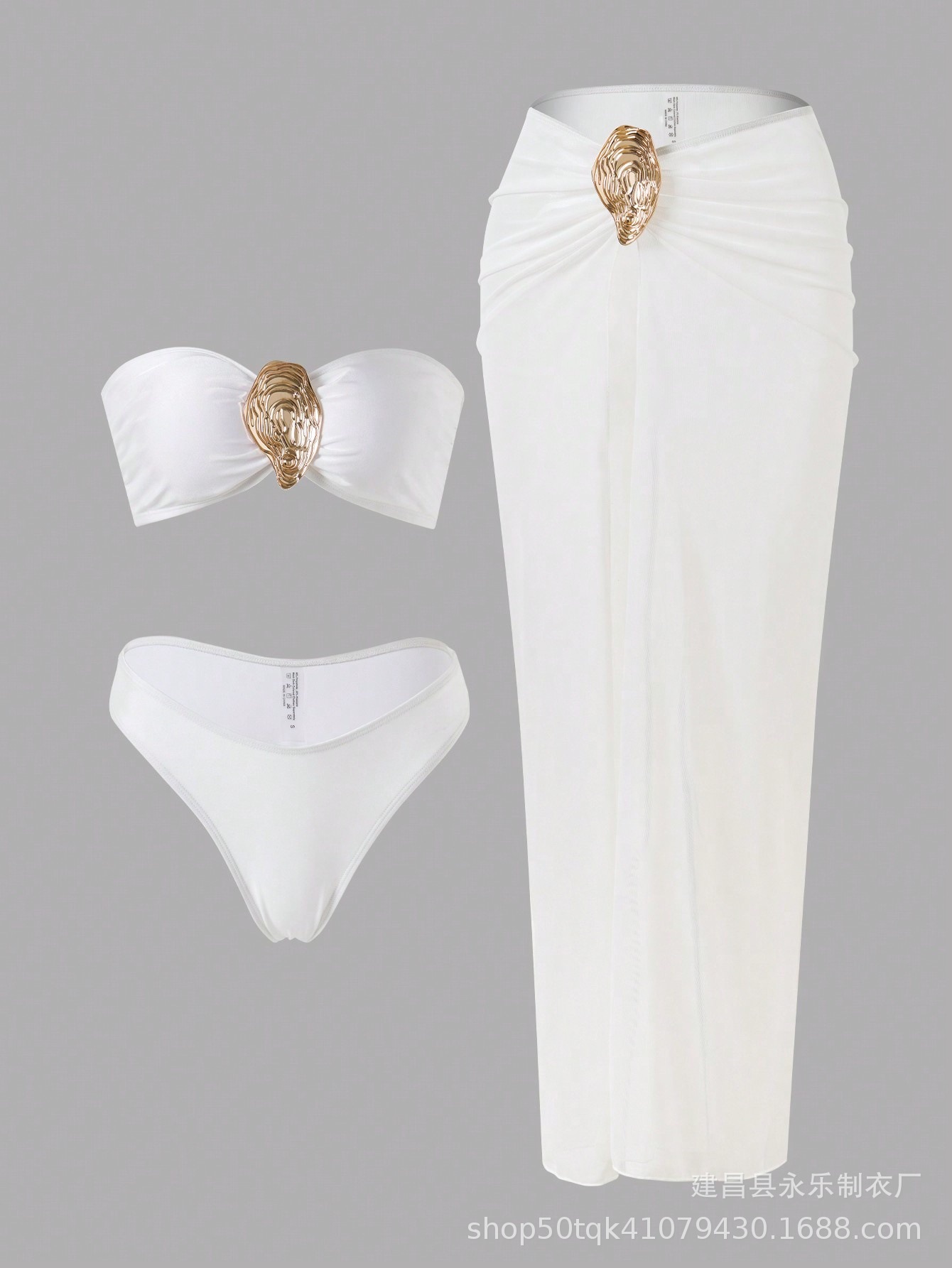 Nuevo traje de baño de bikini dividido con top de tubo de chica sexy, falda larga de mujer, traje de baño transfronterizo europeo y americano de tres piezas con horquilla alta