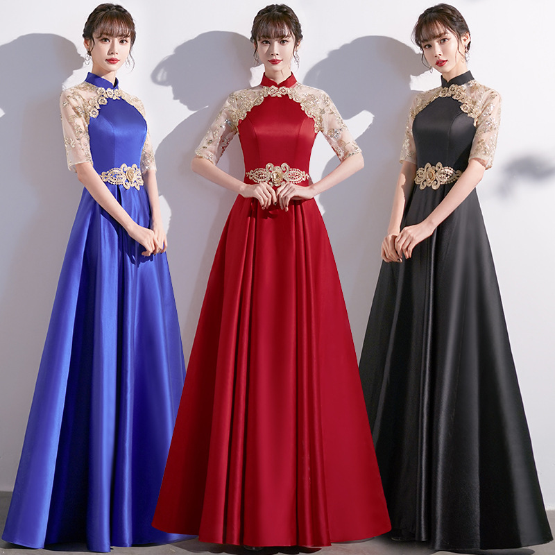 Modern chorus performance costume women's dress adult temperament student command uniform red song chorus dress slimming