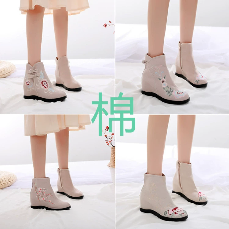 Осенне-зимняя новая обувь с этнической вышивкой, женские сапоги с увеличенной вышивкой, 6 см, старинная Китайская одежда, сапоги для квадратных танцев