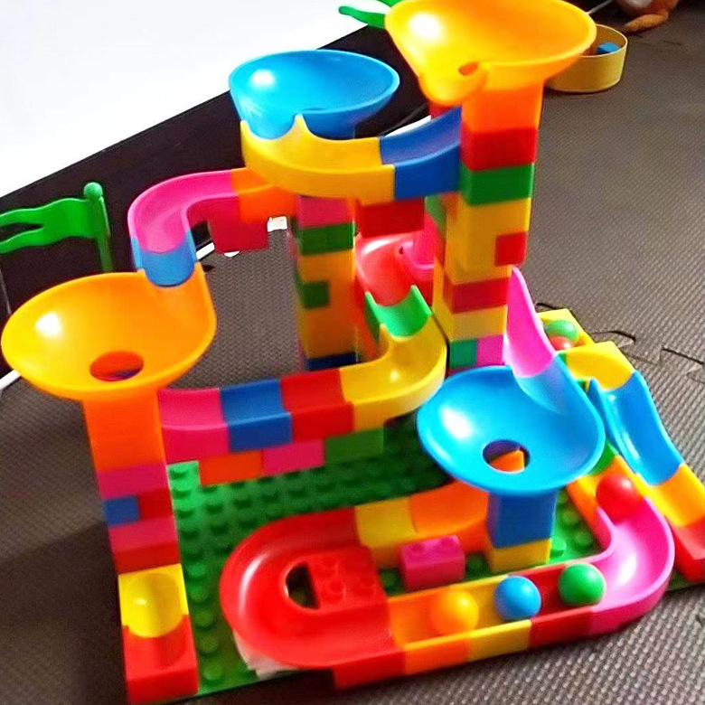 批发滑道积木儿童56颗粒多功能积木拼装滑道益智男孩女孩系列玩具
