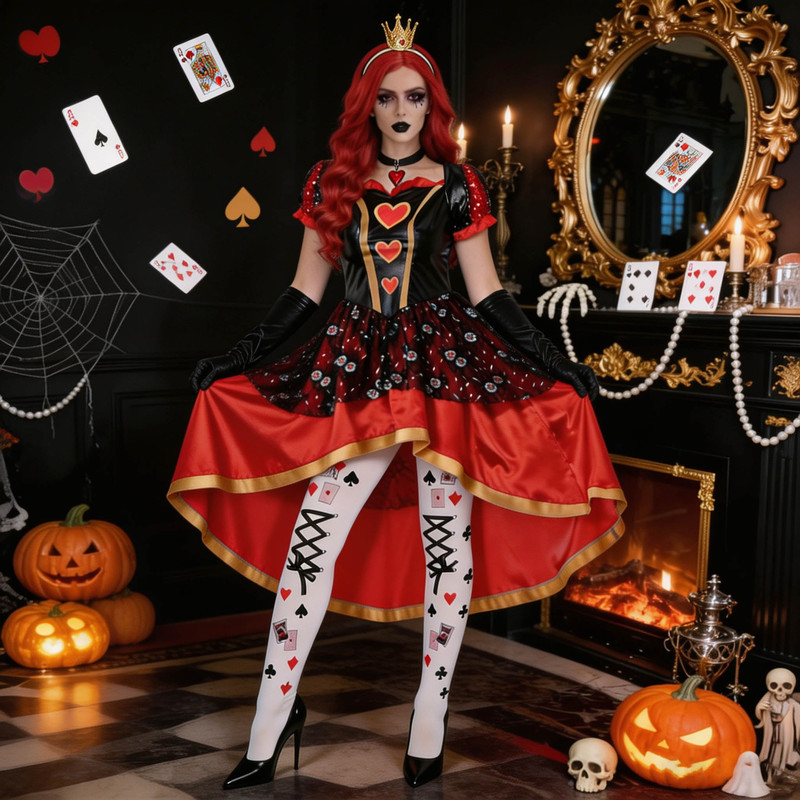 Halloween Red Queen Tailcoat, Alice in Wonderland Red Queen Cosplay Dress, Performance Costume