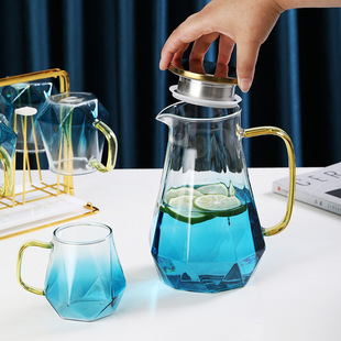 Light Luxury Style Diamond Water Set for Home Living Room with Glass Drinking Cup Family Tea Cup Kettle