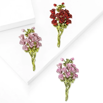 New Fashion High-end Alloy Enamel Rose Bouquet Brooch Temperament Simple Women's Clothing Corsage Jewelry Pin