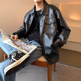 Spring and Autumn New Loose Leather Men's Handsome Trendy Brand Motorcycle Jacket Korean Fashionable Casual All-match Jacket