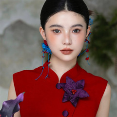 新型新婦新中国式赤青衝突色イヤリング頭飾りレトロ独特耳飾り高級感ドレス結婚耳飾り