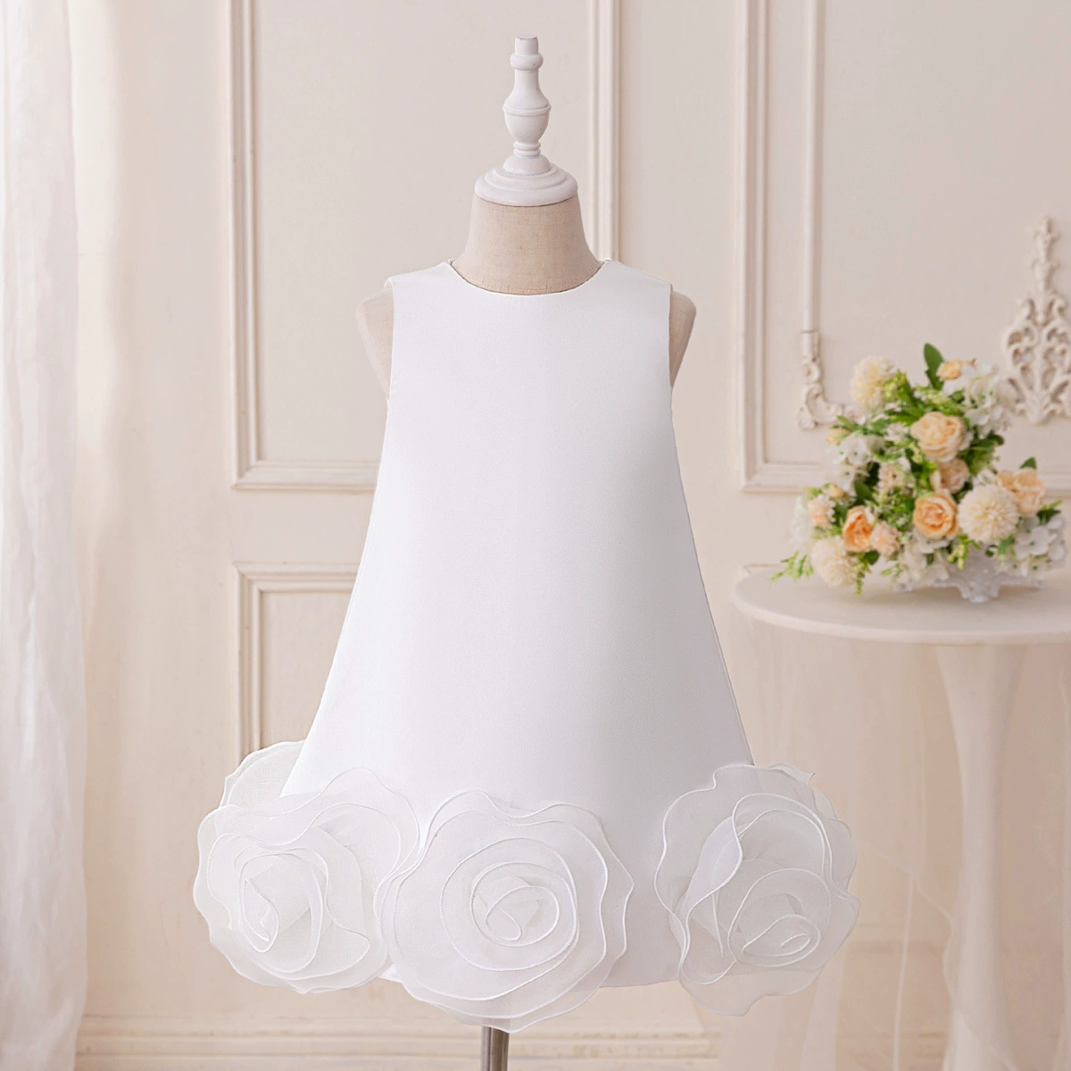 Новое детское атласное платье принцессы от Amazon, средняя и большая детская юбка-пачка с трехмерным цветком, детская подиумная юбка для дня рождения