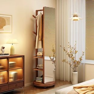 Full Body Floor Rotatable Coat Rack Multifunctional Storage Rack Floor Mirror with Hanger Integrated Done Mirror
