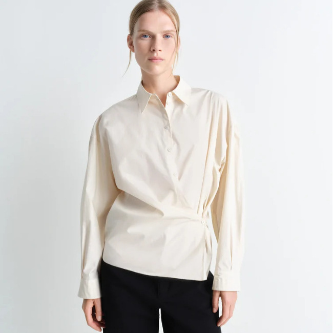 LEM * IRE Spring and Summer New Simple Niche Commuter Joker Asymmetrical Body Lapel Long Sleeve Shirt for Women