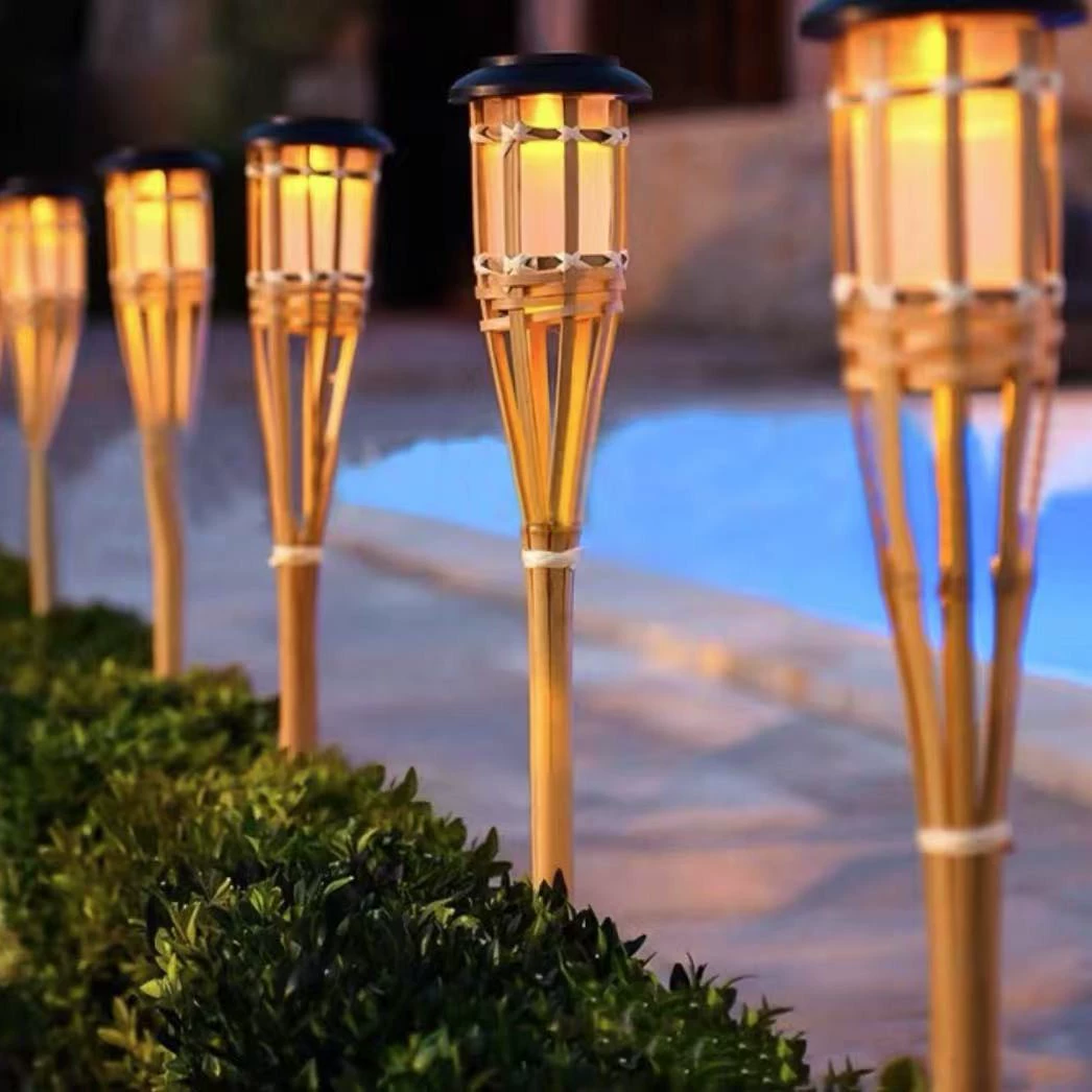 Новый солнечный фонарь-факел из бамбука, встраиваемый в грунт, для двора, газона, сада, ландшафтный светильник, водонепроницаемый, имитирующий пламя