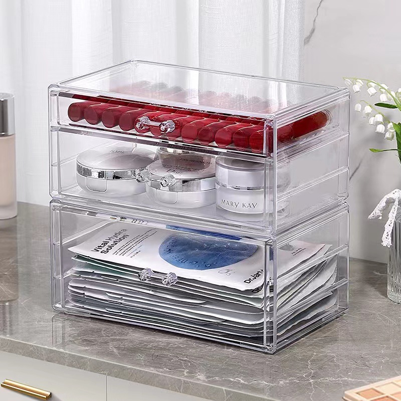 Acrylic Storage Box Desktop Drawer Type Dust Mask Rack Dressing Table Storage Organizer Transparent Cosmetic Box
