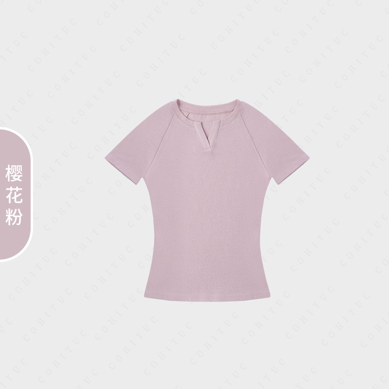 Ketu 同モデル 2025 新作夏竹綿 V ネック半袖 Tシャツ高士ラインスポーツカジュアルトップ 3019|undefined