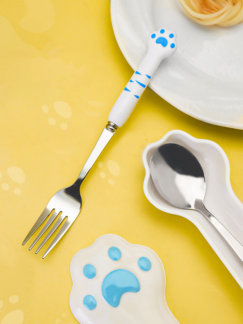 35g Weight Tableware Kitchen and drinking utensils Daily Occasion Stainless Steel, Plastic, Silica Gel Material Cat Pattern Cute Style Cute Cat Stainless Steel Plastic Silica Gel Tableware 2