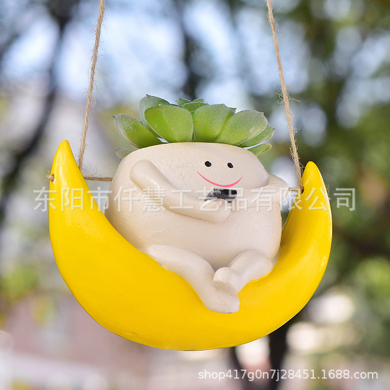 Crescente verde sofá colgante de resina azul pequeño colgante de maceta de flores para el hogar jardín jardín bonsai decoración artesanía ornamentos