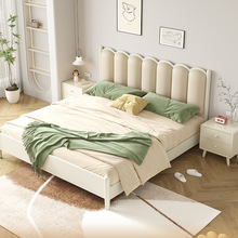 北欧白色全实木床现代简约奶油风格1.8米双人床1.5主卧公主软靠床