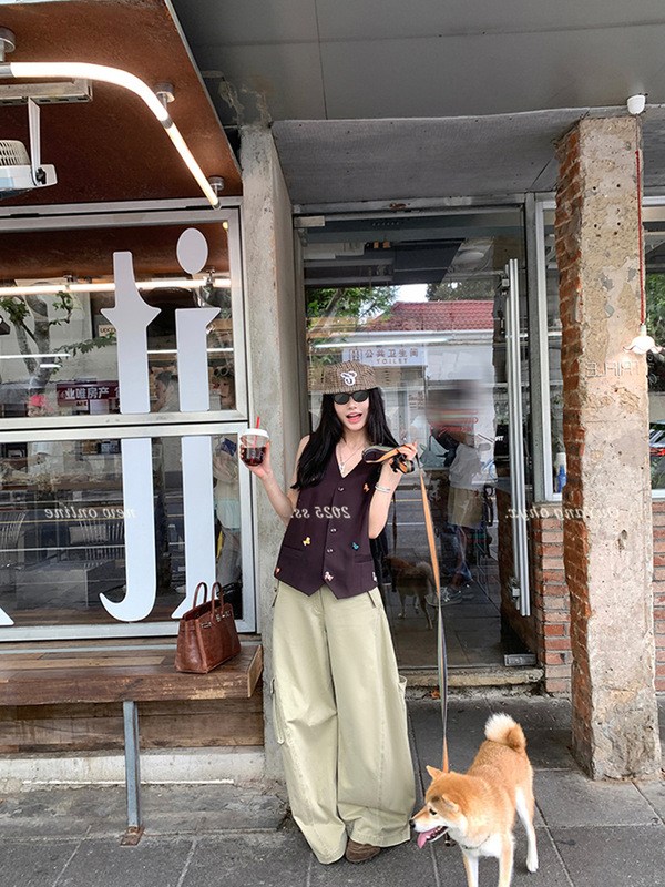 区区欧阳美式复古工装裤女秋季休闲裤直筒阔腿裤拖地长裤宽松裤子|undefined